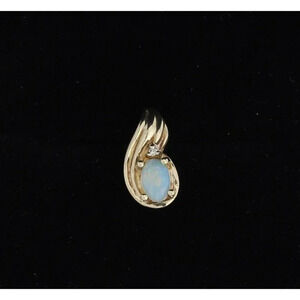 Pendant Only 10k Yellow Gold Natural Opal and Diamond Pendant